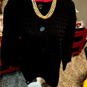 Black knit 100% cotton cardigan sweater with three-quarter sleeves